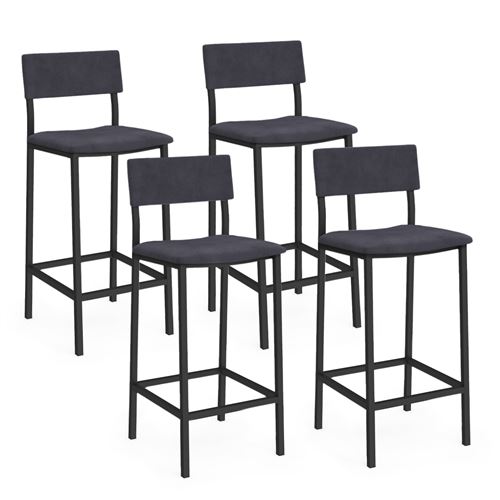 Tabourets de bar en velours et métal gris anthracite : lot de 4