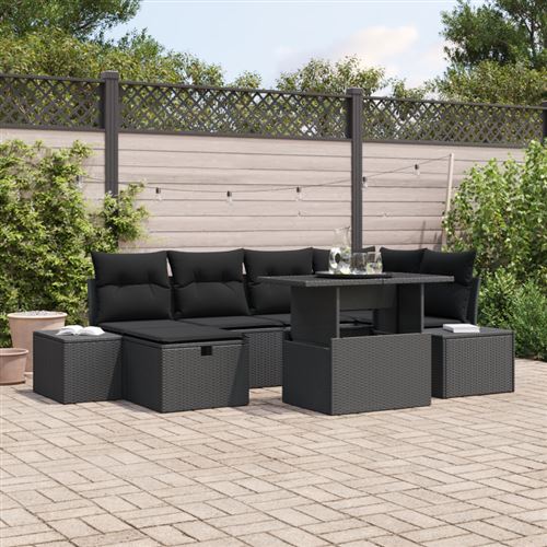 Non Communiqué Noir Set De 7 Canapés De Jardin Avec Coussins En Poly Rattan