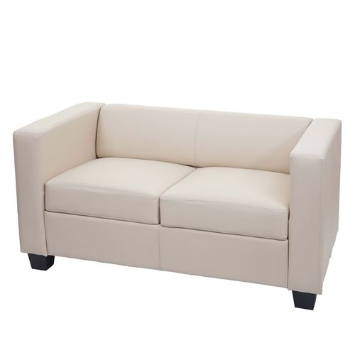 Canapé / sofa MENDLER Lille, 2 places, 137x75x70cm, cuir reconstitué, crème