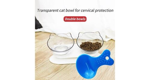 Meilleurs prix pour Chat bowl transparent double bowl cat food bowl spine protection spoon