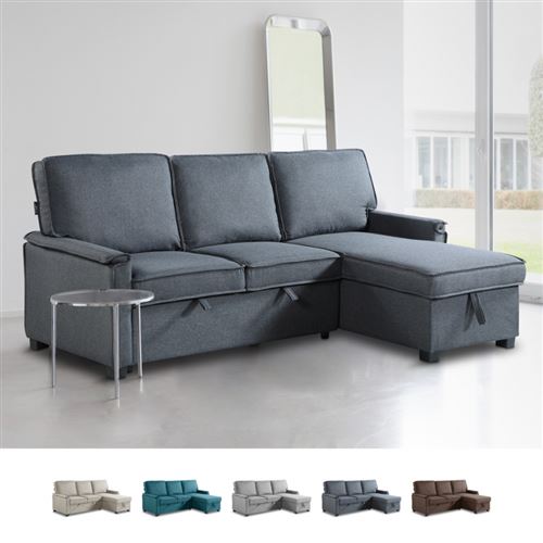 Canapé-lit d'angle 3 places design moderne avec péninsule de rangement Stratum, Couleur: Gris foncé