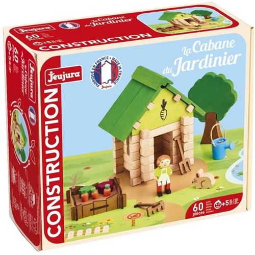 La cabane du jardinier 60 pièces - Jeu de construction en bois naturel - Tapis et accessoires inclus - 22x18,5x8,5 cm