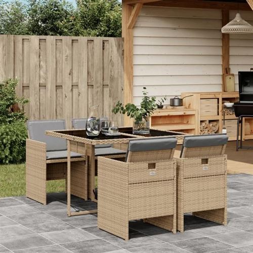 Non Communiqué Beige Vidaxl Ensemble À Manger De Jardin Avec Coussins 5 Pcs, Table Et Chaise De Terrasse, Meubles De Patio, Mobilier D'extérieur, 3210540