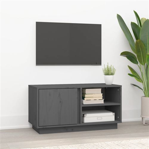 VIDAXL - Meuble TV - Bois de pin massif - Gris - 80x35x40,5 cm - Image 2