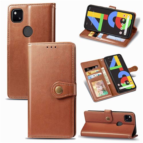 MPFRANCE Housse pour Google Pixel 4A Marron [Porte Carte, etui portefeuille, boucle]