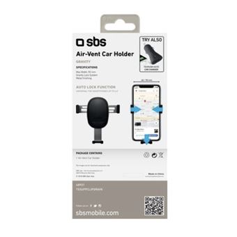 Support pour voiture SBS Gravity avec clip pour grille d'aération Noir