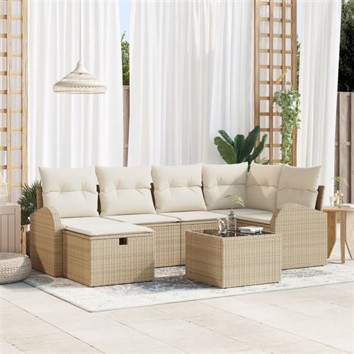 Non Communiqué Beige Set De Canapé De Jardin 7 Pièces Avec Coussins Poly Rattan