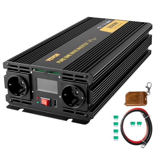 Non Communiqué Vevor Convertisseur Pur Sinus Dc 12 V À Ac 230 V Avec Écran Lcd Et Télécommande 2500W