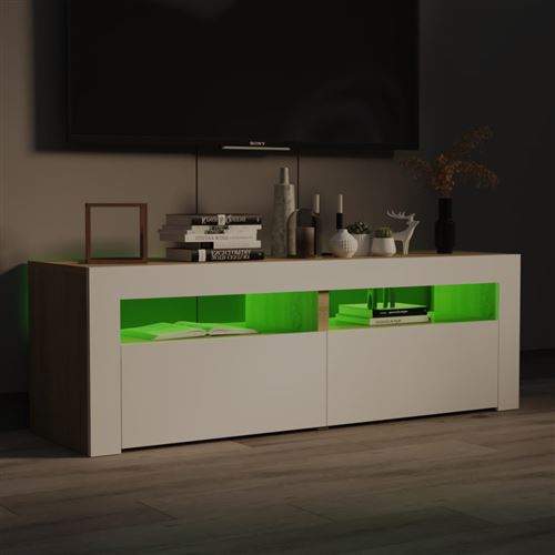 VidaXL Meuble TV avec lumières LED Blanc et chêne sonoma 120x35x40 cm