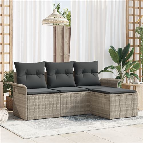 vidaXL Ensemble de Canapés 4 pc 4-Nombre de places Gris polyrotin