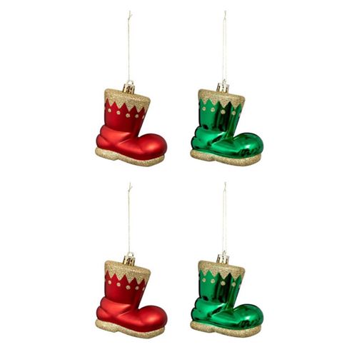 Non Communiqué Rouge/Vert Atmosphera Créateur D'intérieur - Lot De 4 Sujets De Noël "Botte Lutin" 8Cm &