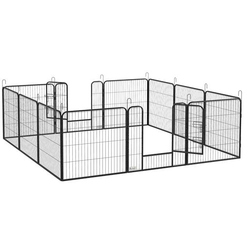 PawHut luxe parkverblijf roestvrijstalen epoxy deurvergrendeling voor honden konijnen knaagdieren kleine dieren 80x80 cm Grijs
