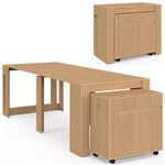 Table buffet extensible JULIETTE 10 personnes 235 cm effet lattes tasseau bois coloris chêne