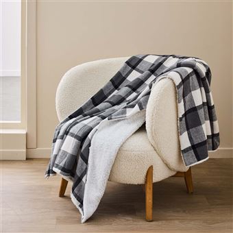 Plaid tartan sherpa chaud anthracite 125x150 Écossais - 1