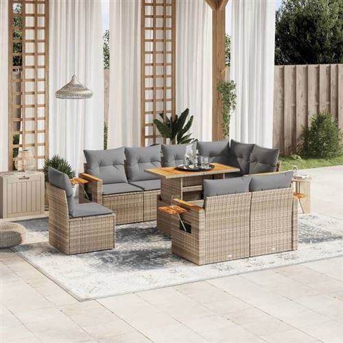 Non Communiqué Beige Salon De Jardin Modulable Vidaxl Resine Tressee 9 Pieces 55.0 X 62 X 69