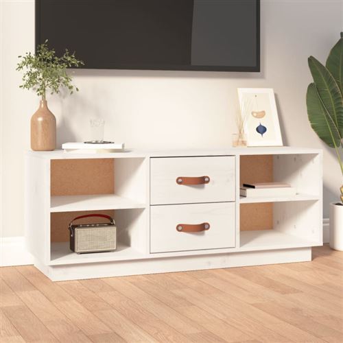 Non Communiqué Blanc Meuble Tv 100X34x40 Cm Bois De Pin Massif