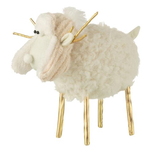GENERIQUE - Statuette Déco Renne Bonnet - 34cm - Crème - Image 2