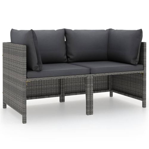 Tuinbank 2-zits met kussens poly rattan grijs313498