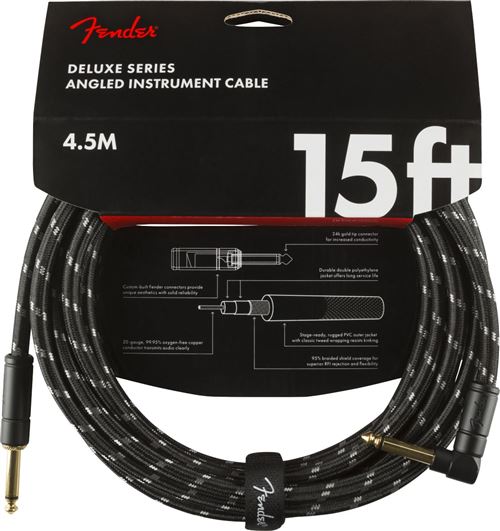 Câble jack Fender Deluxe Series Instrument, droit/coudé, noir Tweed - 4,5m