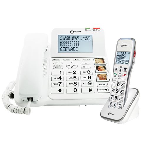 Téléphone Senior avec Touches mémoire Photo Combiné Additionnel Geemarc Blanc