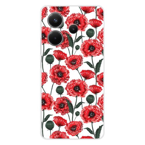 Coque en silicone - Compatible Xiaomi Redmi Note 14 4G - design fleurs de pavot