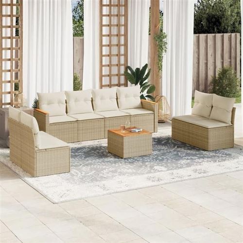Non Communiqué Beige Vidaxl Salon De Jardin Avec Coussins 9 Pcs, Canapés De Terrasse, Ensemble De Meubles De Patio, Mobilier D'extérieur, 3227577