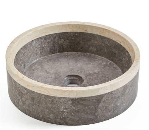 Vasque à poser / lavabo en marbre coloris gris / blanc aspect pierre mat - Diametre 42 x Hauteur 15 cm - PEGANE -