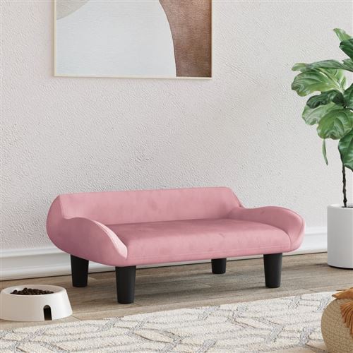 vidaXL Lit pour Chien, Canapé pour Animaux de Compagnie avec Cadre en Bois, Panier pour Chiots Maison Intérieur, Rose 70x40x24 cm Velours