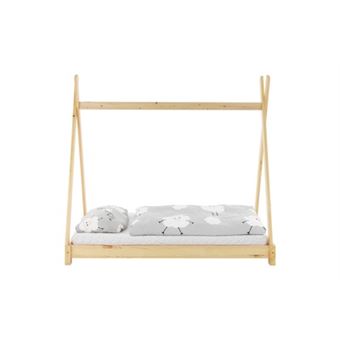 Lit Tipi Enfant Style Montessori - Dimensions 190 X 120 Cm, Structure En Lattes - Espace De Jeu Et Sommeil Sécurisé - Couleur Noir - 5
