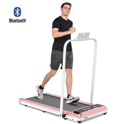 Tapis de Course Pliable BIGZZIA, Vitesse 1-10 km/h, Avec Bluetooth, Charge max 120kg, Rose
