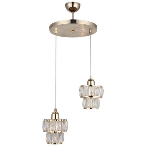 HOMEMANIA Lampe à Suspension Feka - Lustre - Lustre de plafond - Or en Métal, Cristal, 35 x 35 x 90 cm, 2 x E27, 40 W