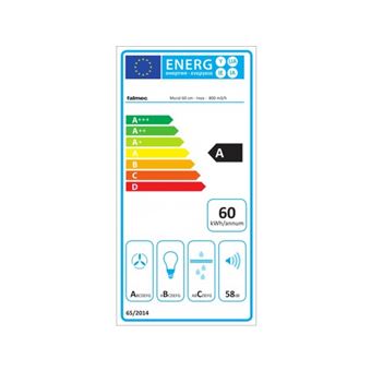 Hotte murale FALMEC TAB1230, 60cm, commandes électroniques, finition Inox, moteur 4 vitesses, Débit boost = 750m3/h, Puissance acoustique max = 58dB. Eclairage LED. Classe énergétique : A