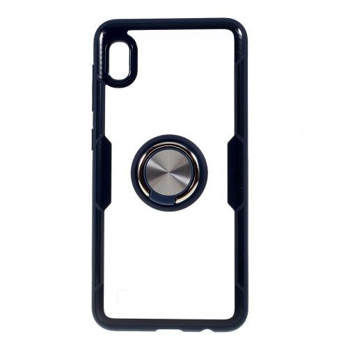 Coque en TPU clair avec béquille à anneau bleu foncé/argent pour votre Samsung Galaxy A10