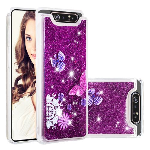 Coque en TPU paillettes fluides papillons pour votre Samsung Galaxy A90/A80