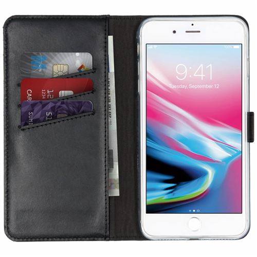 Étui Selencia de téléphone portefeuille en cuir véritable pour iPhone 8 Plus / 7 Plus - Noir