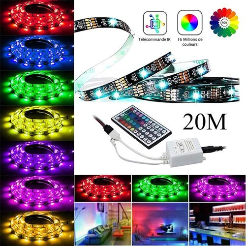 10€74 sur Ruban LED 20M Bande LED RGB Multicolores avec