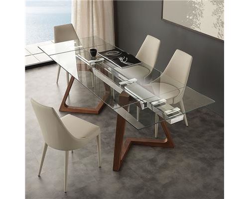 Table extensible en verre et bois design TOSCA - 160 cm