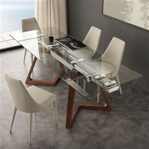 2163 01 Sur Table Extensible En Verre Et Bois Design Tosca L 240