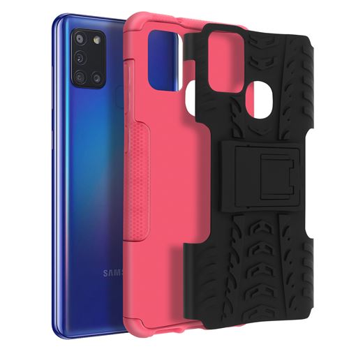 Avizar Coque pour Samsung Galaxy A21s Protection Semi-rigide Antichoc Béquille Support Noir et Rose
