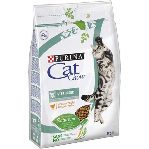 Comparer les prix de PURINA CAT CHOW Croquettes - Avec NaturiumTM - Riche en poulet - Pour chat sterilise - 3 kg