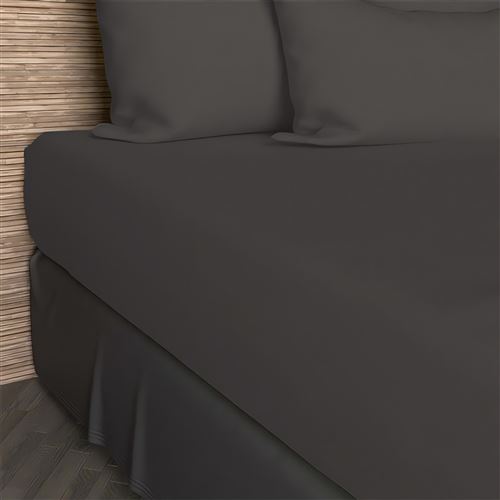 Drap housse JERSEY de coton 140x190 cm anthracite, par soleil d'ocre