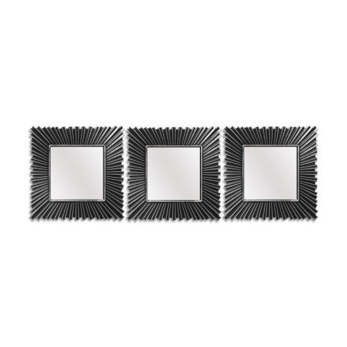 Lot de 3 miroirs carrés classiques - 25x25 cm - Noir