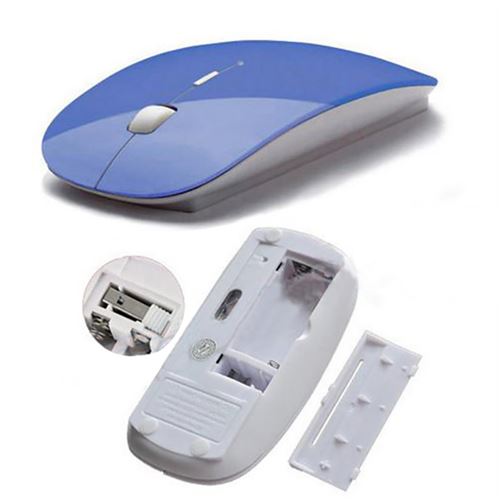 Souris Ultra Plate pour MAC Sans Fil USB Universelle Capteur Optique 3 Boutons Couleurs (BLEU)