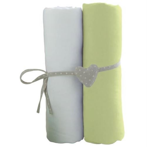 Lot de 2 draps housse blanc / vert 60 x 120 cm - babycalin