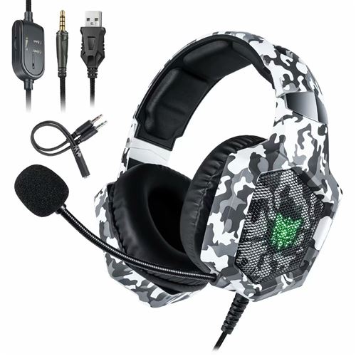 Casque de jeu Casque de jeu stéréo filaire PS4 avec lumières LED pour PlayStation 4 Xbox One Nintendo Switch PC Tablette Como blanc