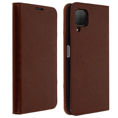 Étui pour Huawei P40 Lite Cuir Véritable Porte cartes Support Vidéo marron foncé