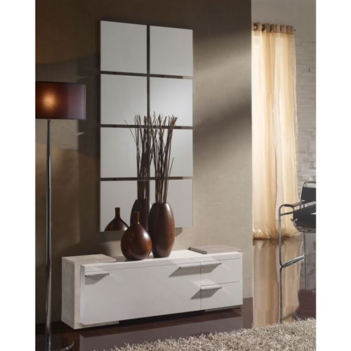 Meuble d'entrée Blanc/Chêne clair + miroir - TAMARA