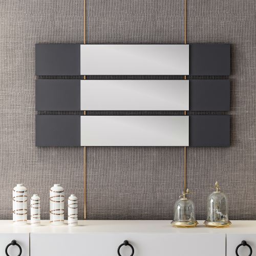 HOMEMANIA Miroir Otto avec 3 Panneaux - pour Salon, Chambre, Salle de Bain - Anthracite en Bois, 15 x 2 x 90 cm