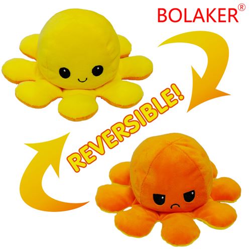 Jouet en peluche pieuvre réversible jaune et orange BOLAKER®，Jaune et orange