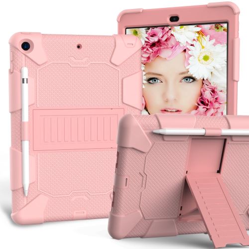 Coque en TPU + Silicone combo avec béquille rose pour votre Apple iPad 10.2 (2019)